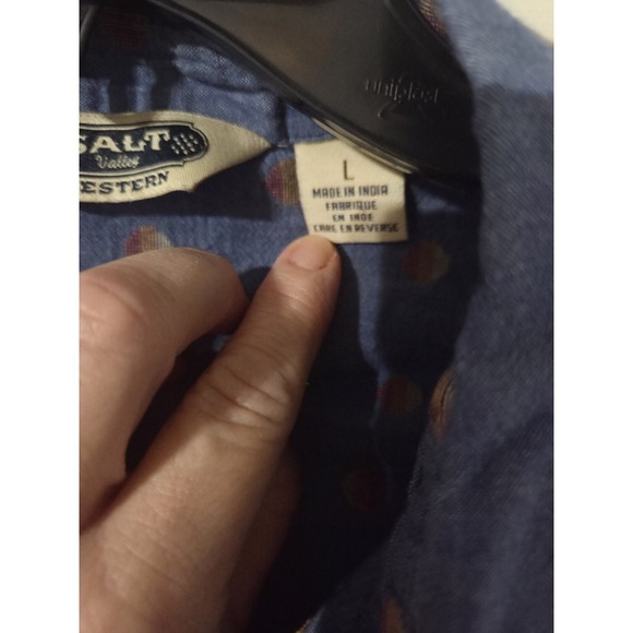 Salt Valley Shirt Mens LARGE Western Cowboy Rodeo Pearl Snap BLUE Short Sleeve - Picture 3 of 5